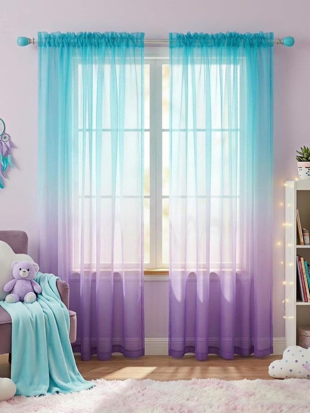 Mermaid Curtains for Girls Bedroom, Ombre Colorful Sheer Kids Curtains for Nurse